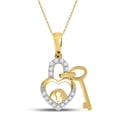 thumbnail image 1 of 10kt Yellow Gold Womens Round Diamond Heart Lock Key Dangle Pendant 1/10 Cttw, 1 of 1
