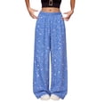 thumbnail image 2 of Conairie Wide Leg Pants Women High Waist Solid Color Sequin Pants Comfort Vacation Loose Fit Trousers with Pockets Sky Blue L, 2 of 3