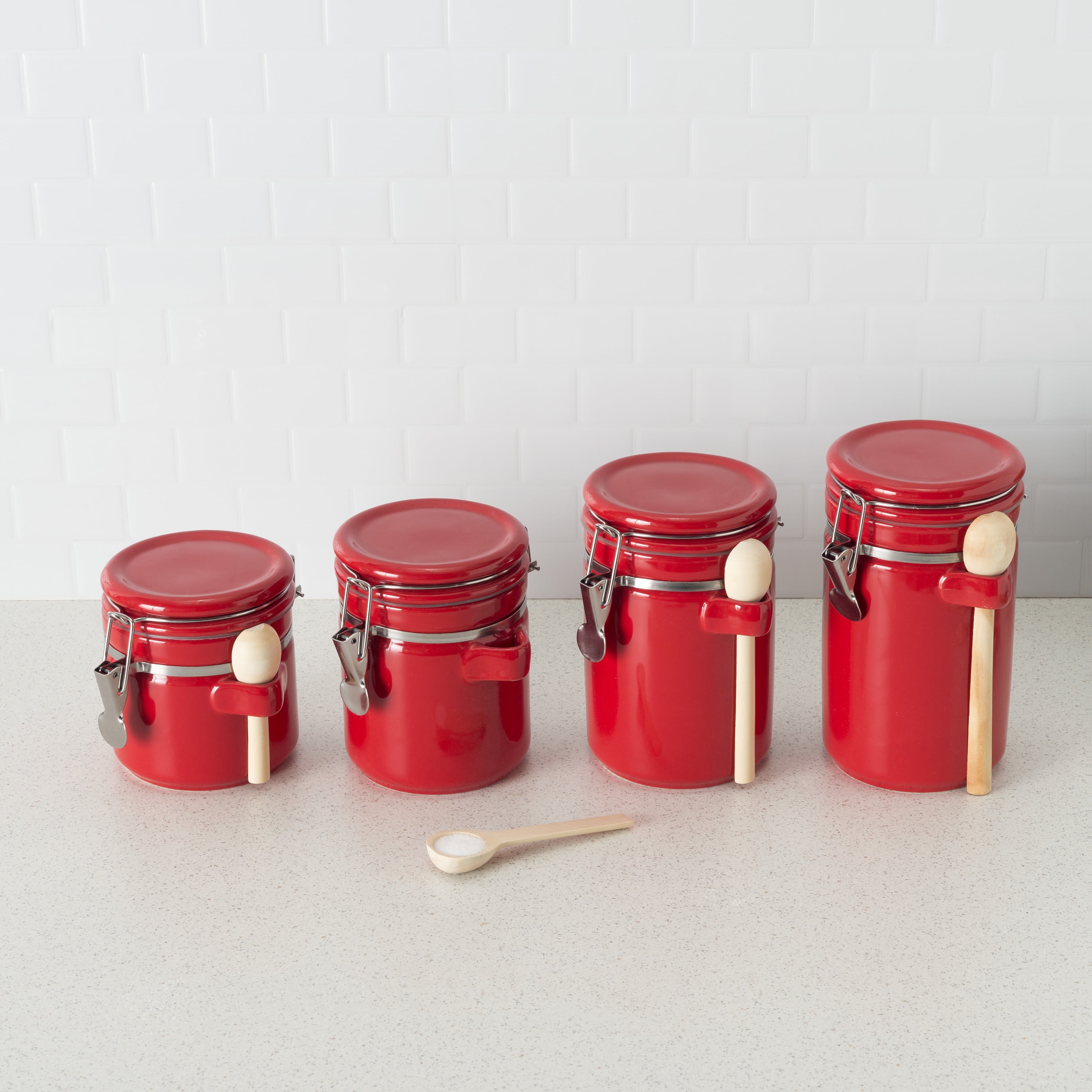 ANCHOR HOCKING 03923RED Canister Set Red Ceramic 4pc 