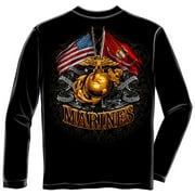 US Marines Double Flag Gold Globe Marine Corps Long Sleeve T-Shirt