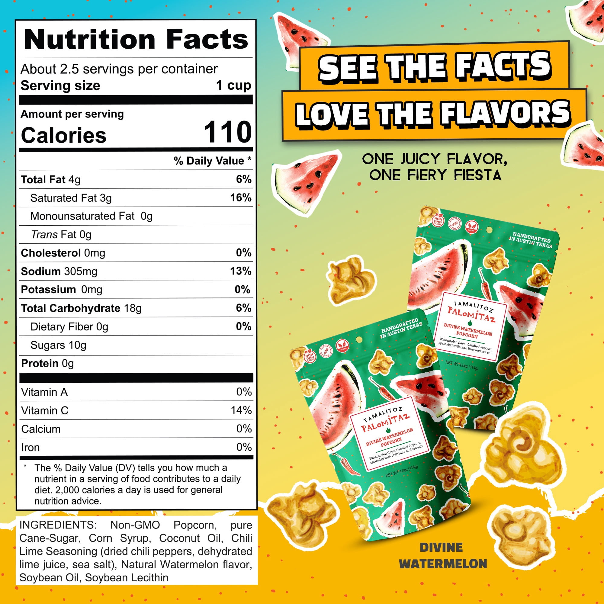 Palomitaz Divine Watermelon Popcorn – Sweet & Spicy Mexican-Style Kettle Corn with Chili, Lime & Sea Salt – Fruity Handcrafted Snack, Gluten-Free, Vegan, No Artificial Colors, 4 Bags 4oz Each