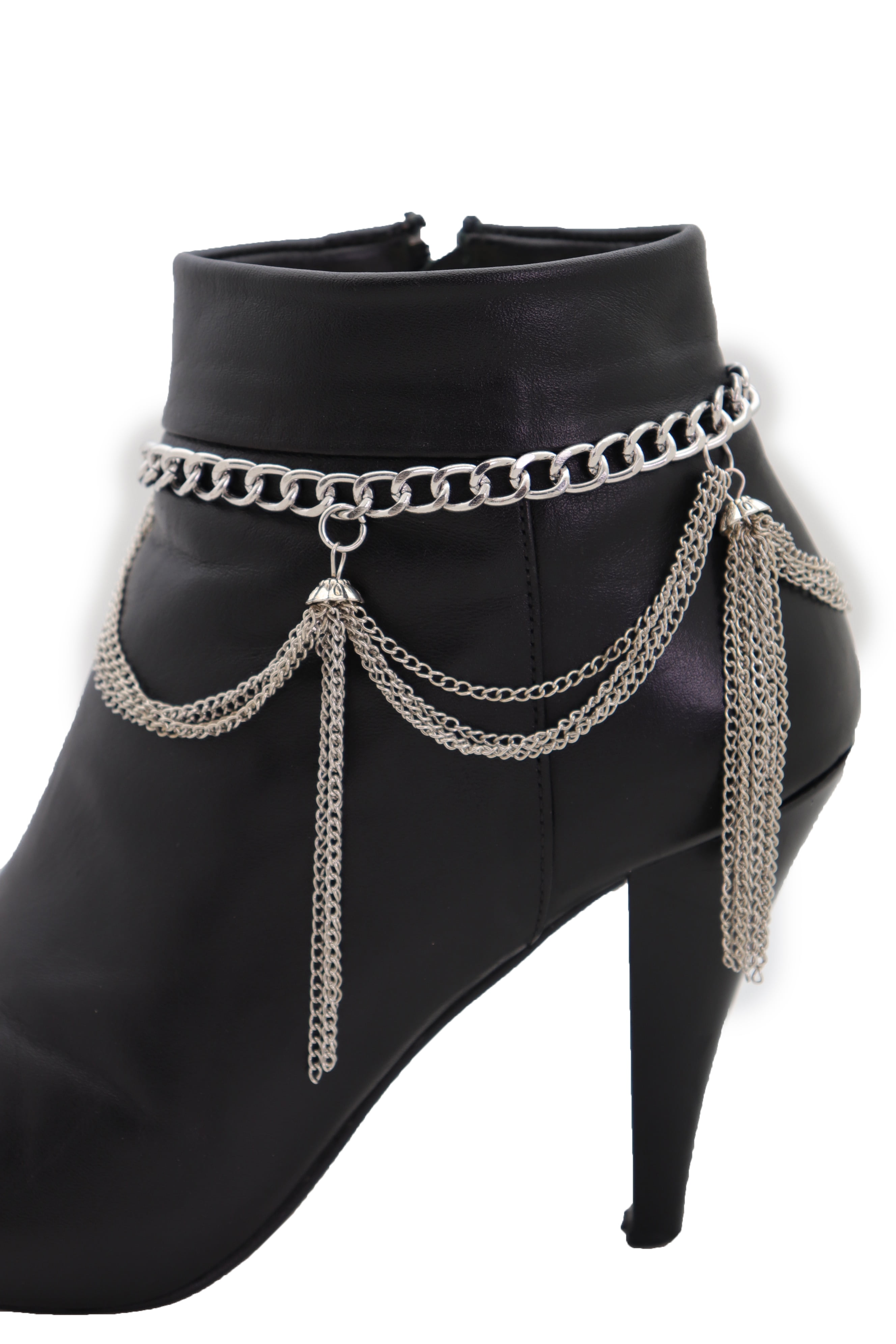 Women Silver Metal Chain Boot Bracelet Shoe Tassel Fringe Charm