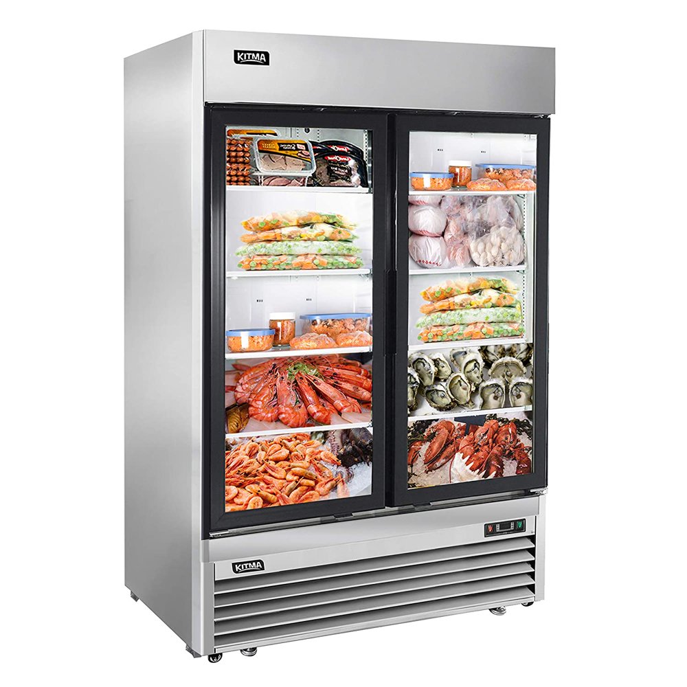 2 Glass Door Merchandiser Freezer KITMA 49 Cu.Ft Stainless Steel
