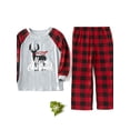 thumbnail image 3 of Matching Family Christmas Pajamas Set, Cute Letter Reindeer Print Raglan Sleeve Tee Top + Plaid Pants Set Sleepwear, 3 of 6