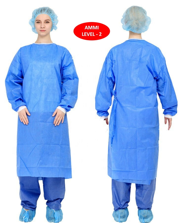 LEVEL 2 - 100-Pack Blue Disposable Isolation Gowns PPE FDA REGISTERD