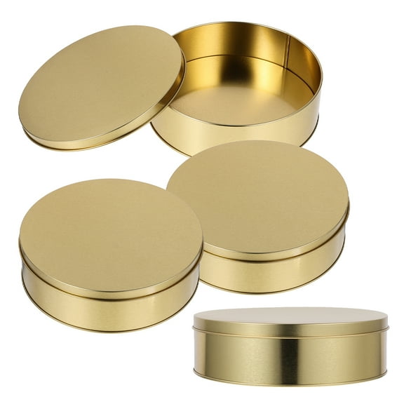 4 Pcs Round Cookie Tins Xmas Nougat Peach Crisp Egg Roll Dry Fruit Plate