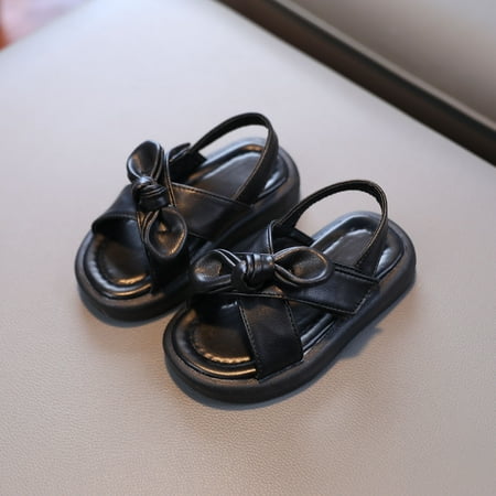 

Bnwani Reeboker Shoes Bowknot Small Solid Color Shoes Girl Sandals Toddler Non-Slip Beach Fashion Cute Sandals Black Size 4.5-5 T