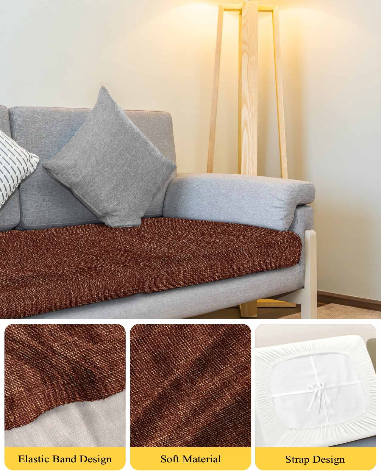 Dark Brown Couch Cushion Covers,Stretch Seat Cushion Covers for Sectional Sofa,Vintage Country Monochrome Chocolate Color Loveseat Sofa&nbsp;Slipcovers Furniture Protector with Elastic&Straps 1Pcs,M