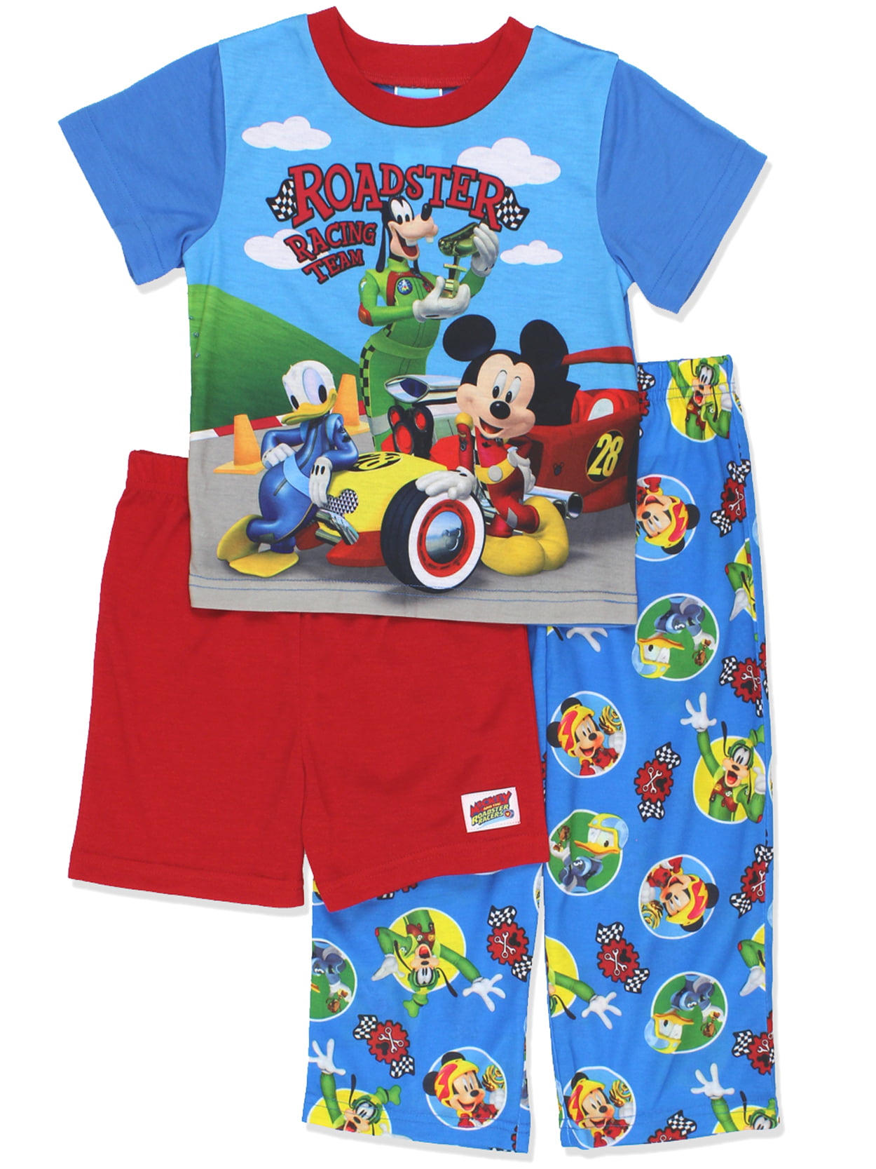 MICKEY MOUSE Toddler Boys Pajamas 2 Pc FLANNEL Set Pants Disney Race Car Nascar 