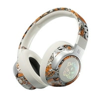 LACKUST White Over-Ear Wireless Bluetooth 5.4 Headphones, Foldable Soft Headband, Low Latency for Sports Gaming, Graffiti Design, Surround Sound