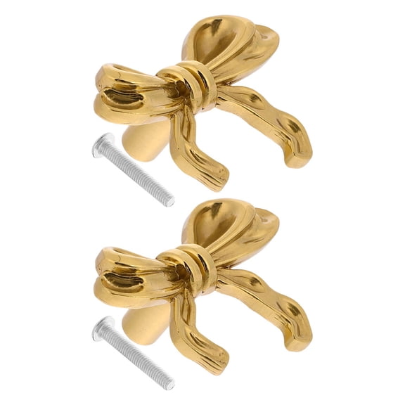 OULII 2Pcs Golden Brass Bow Shape Furniture Handles Decorative Vintage Drawer Pull Knobs