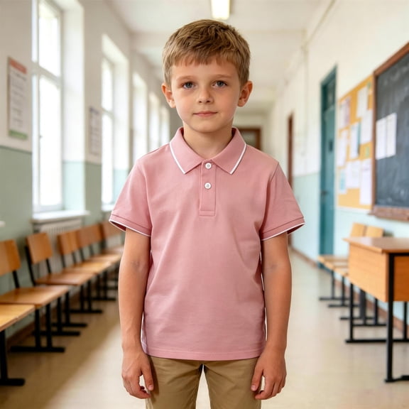 Youth Polo Shirts for Boys Pink Button Down Girls Short Sleeve Shirt School Uniforms Casual Collared Shirt Kids 7-8 Years Boy Shirts