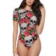 thumbnail image 1 of Balery Skull and Roses Body de cuello redondo de manga corta para mujer Tops de manga corta Tops básicos-Medium, 1 of 7