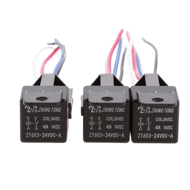 3 Pedazos 24v 40a Retransmisión Del De four pin Arnés Del Zócalo Electrónica Automotriz shamjiam Relé SPST 40A de 4 clavijas de 24 V para automóvil