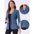 thumbnail image 2 of DARING DIVA Women's Notched Lapel Denim Blazer with Shoulder Pads L Light Blue, 2 of 6