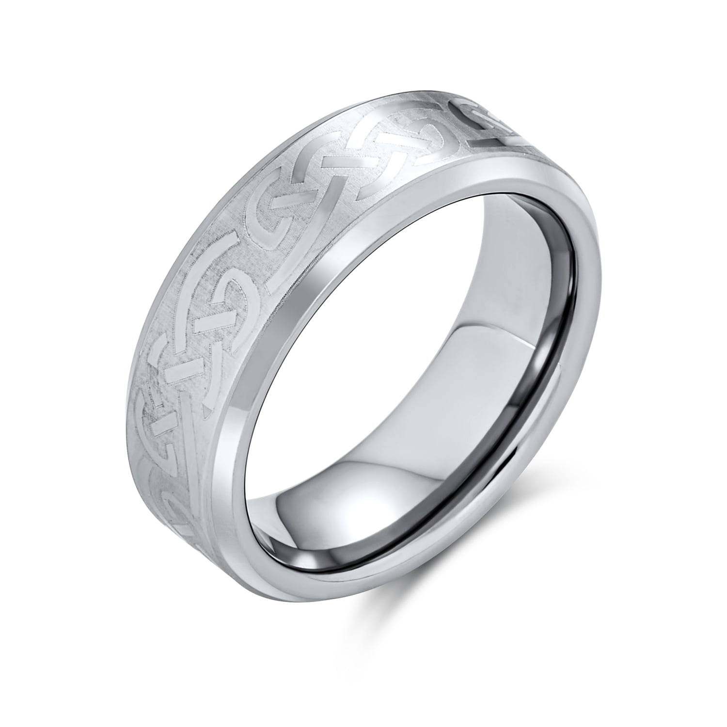 Irish Viking Celtic Infinity Love Knot Couples Titanium Wedding Band Rings  for Men for Women Matte Silver Tone 7MM