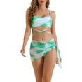 thumbnail image 1 of Bañadores de bikini de 3 piezas con tirantes ajustables para mujer, parte inferior triangular con falda de malla, color verde pequeño, 1 of 5