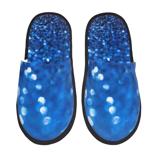 Fotbe A Blue Glitter Pantuflas Peludas para Mujer con Estampado, Zapatillas de Peluche, Zapatos de Invierno para Casa, Uso Interior y Exterior-Medium