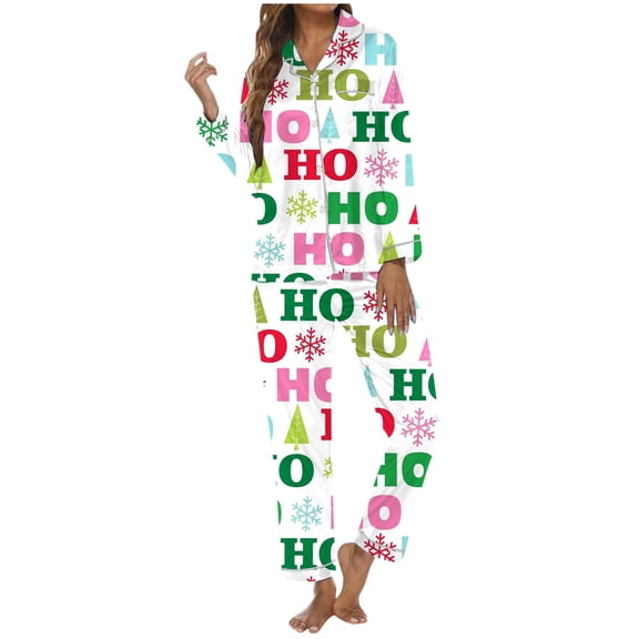 Women Christmas Outfit Women's Festive Holiday Print Flowy Long Sleeve Sleepwear Pajama Set for Cozy Comfort and Relaxation Yellow 2XL