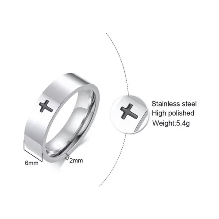 6mm Black/White Cross Band Stainless Steel Men Women's Silver