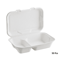 9x6 Inch 2-Compartment Meal Prep Containers – 50 Pack | Take-Out Food Boxes, Leak-Proof, Microwave Safe, Durable for Hot & Cold Meals BOSPHORA