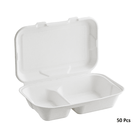 9x6 Inch 2-Compartment Meal Prep Containers – 50 Pack | Take-Out Food Boxes, Leak-Proof, Microwave Safe, Durable for Hot & Cold Meals BOSPHORA