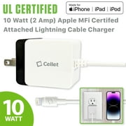 Cellet 10W 2A MFi Apple Certified Home Charger with Attached 4ft Lightning Cable, UL Listed Wall Adapter for iPhone, iPad, iPod
