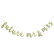Future Mr & Mrs Banner for Engagement Bridal Shower Bride and Groom Party Decorations Pre-Strung Sign (Gold Glitter)