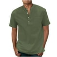 thumbnail image 2 of ZRGHAOYLQ Cotton Linen Solid Casual Plus Size Loose Big and Tall Shirts for Men Button Up Henley Shirt Comfy Short Sleeve T Shirt, 2 of 6