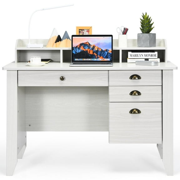 Giantex Vintage Computer Desk, Home Office Computer Table, Spacious Wooden Executive Writing Study Desk, White