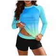 thumbnail image 2 of Pounoo Womens Floral Print Rash Guard Sets Slim Fit Raglan Sleeve High Waist Shorts UPF Protection Beach Swimwear Gift, 2 of 7