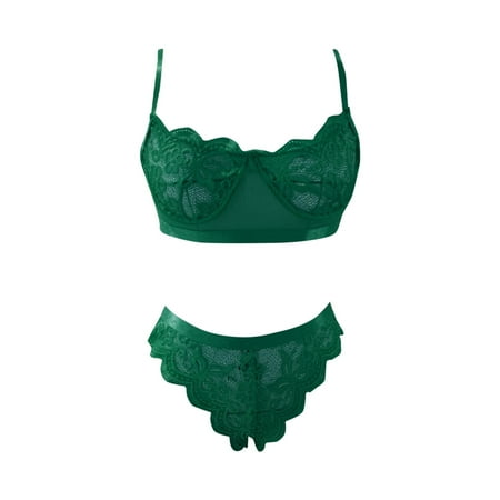 

Cathalem Lingerie for Women plus Hot Women Transparent 2 Piece Lace Set Chemise Nightgowns for Women Underwear Green Large