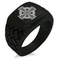 thumbnail image 1 of Stainless Steel Celtic Cross Rune Knot Geometric Pattern Step-Down Biker Style Polished Ring, 1 of 1