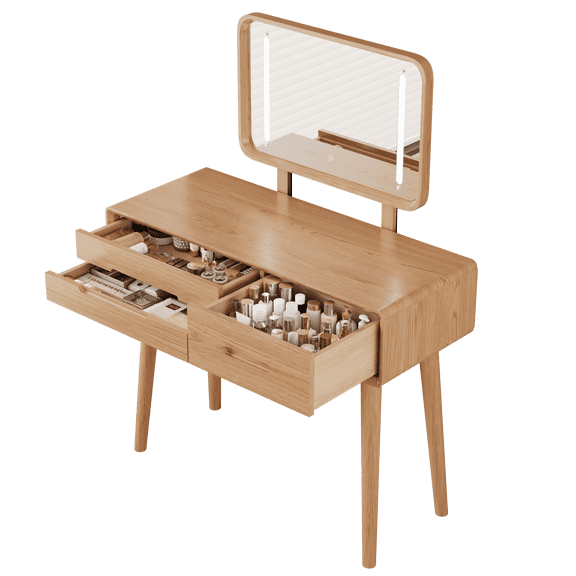 Vanity Desk with Mirror and Lights, Makeup Vanity with Drawer & Storage Shelves, Cabinet, 4 Lighting Modes Adjustable Brightness,Natural