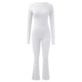 thumbnail image 4 of GILIGEGE Two Piece Sets for Women Women's 2 Sets Fold Over Flare Pants Set Long Sleeve Cropped Top Casual Outfits Pajamas White S, 4 of 6