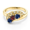 thumbnail image 2 of 18K Yellow Gold Plated Silver Red Garnet and Blue Created Sapphire and White Created Sapphire Engagement Ring for Women (1.39 Cttw, Gemstone January Birthstone, Heart Shape 4MM, Size 9), 2 of 4