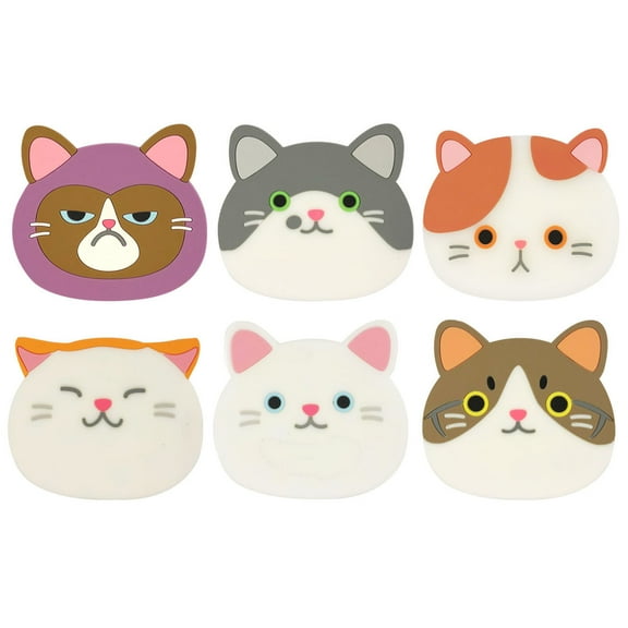 Wrapables Silicone Cute Cat Coasters for Glasses, Cups, and Drinks (Set of 6)