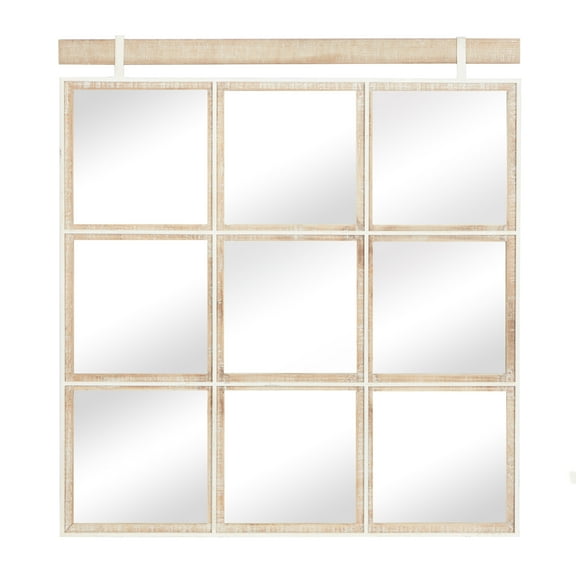 DecMode 32" x 35" Brown Grid Window Inspired Wall Mirror