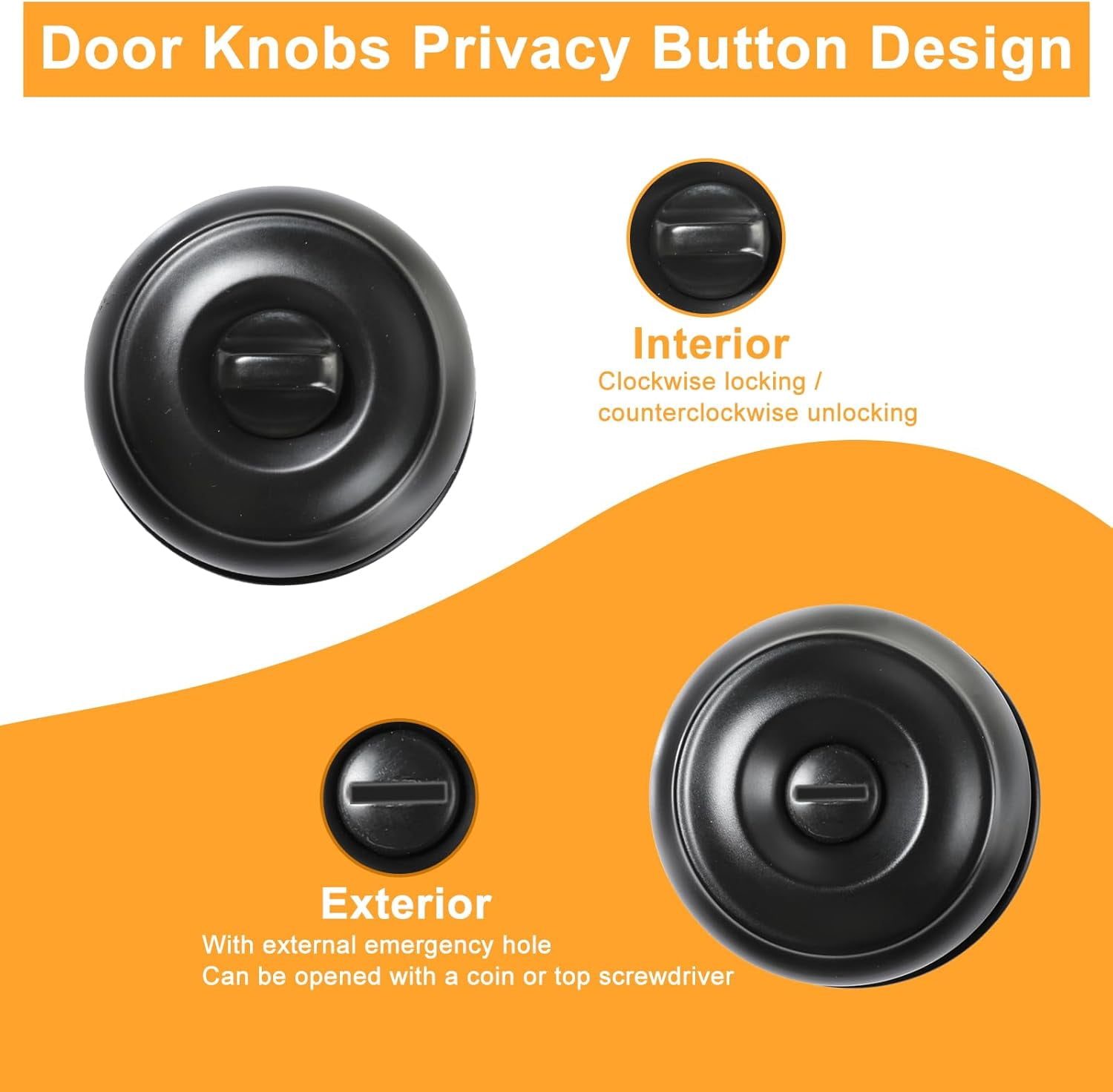 Privacy Door Knobs, 8 Pack Matte Black Heavy-Duty Door Knobs, Interior Keyless Doorknob, Left and Right Hand Reversible, for Bed and Bathroom