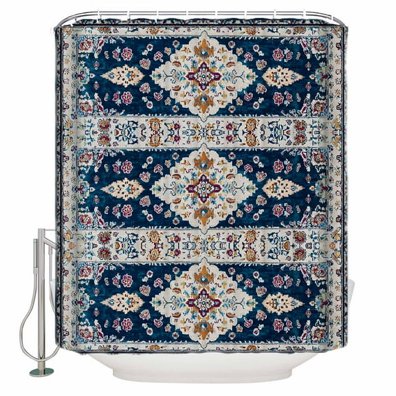72x78 Inch Shower Curtain Boho Blue Flower Bathroom Decor Waterproof Fabric Bathtub Bath Curtains Decorative Rustic Oriental Farmhouse Mexican Aztec Extra Long Shower Curtain Set with Hooks