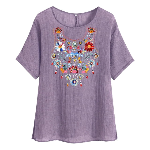 Tnhcen Chemise d'Été Vintage à Manches Courtes Col Rond – Coupe Ample en Coton Lin Style Rétro Basique P-2TG
