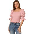 thumbnail image 1 of INSPIRE CHIC Blusa de manga abullonada con cuello cuadrado y volante fruncido para mujer Rosa M, 1 of 6