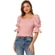 thumbnail image 1 of INSPIRE CHIC Blusa de manga abullonada con cuello cuadrado y volante fruncido para mujer Rosa M, 1 of 6