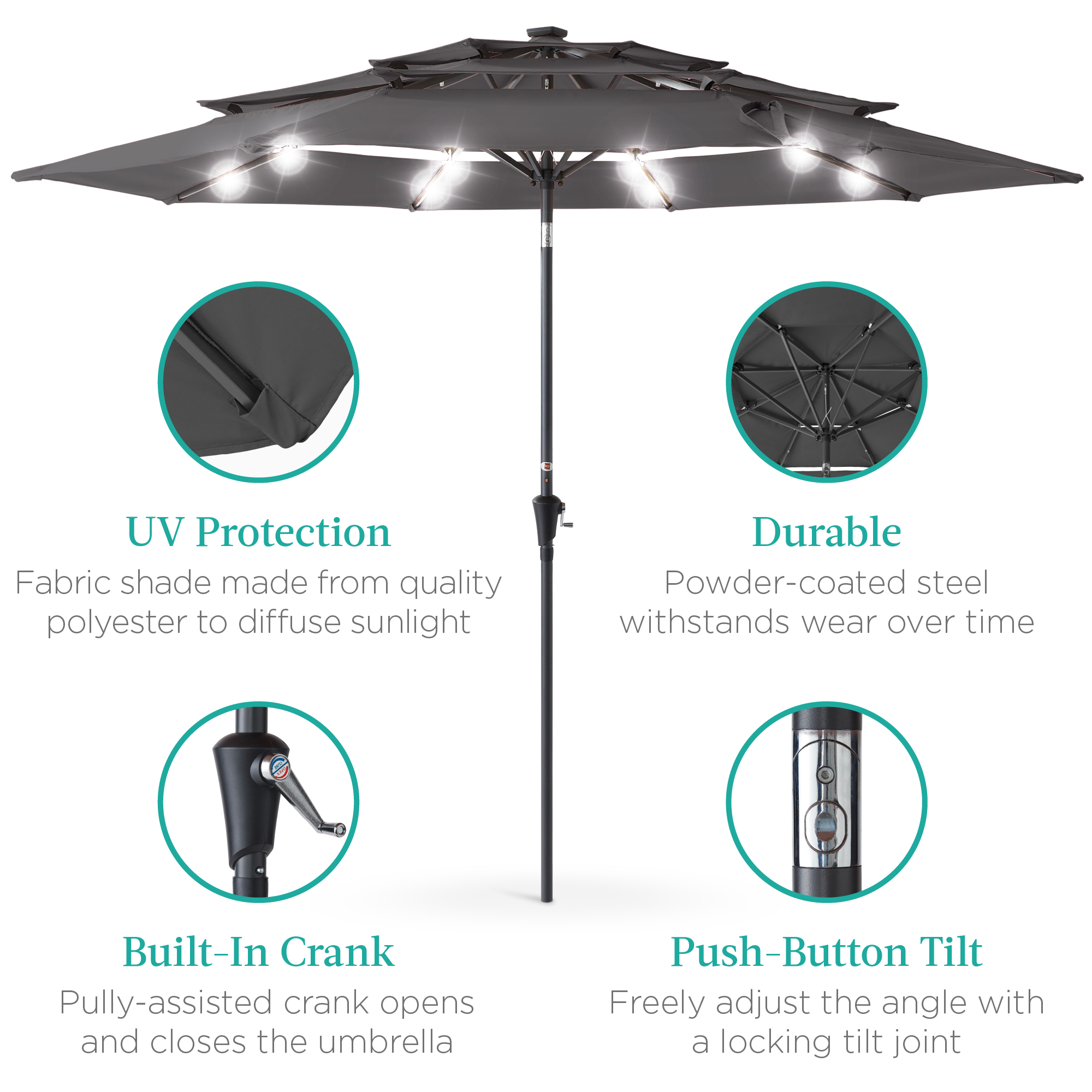 Best Choice Products 10 Ft Solar LED Patio Umbrella Gray photo 5