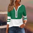 thumbnail image 2 of Oiangi Half Zip Shirts Women Patchwork Long Sleeve Pullover Top Loose Fit Comfy Blouses for Fall Winter Green L, 2 of 6