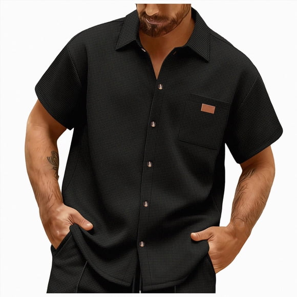 Ymyiu Cool Shirts for Men Men's Hawaiian Shirt Short Sleeve Summer Beach Tropical Button Down Shirt Size 3XL(Black, 3XL)