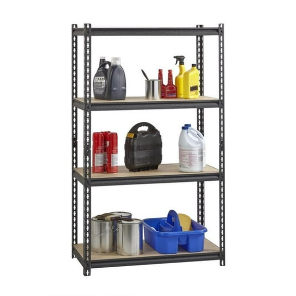 Pemberly Row Riveted Metal Shelving 4-Shelf Unit 18D x 36W x 60H in Black