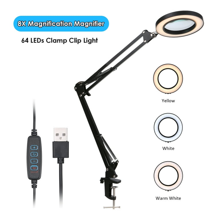 8X Magnifying Glass Desk Lamp Magnifier LED Light Foldable Reading