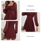 thumbnail image 5 of Vestido de manga larga de malla color vino tinto para mujer, estilo sólido de varias capas y cintura alta con cremallera en la espalda, talla S, 5 of 6