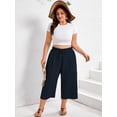 thumbnail image 2 of SHOWMALL Women's Plus Size Relaxed Fit Capris, Wrinkle-Free Casual Cropped Trousers with Drawstring, Navy Blue 1X Soft Loungewear for Work or Daily Errands, 2 of 8